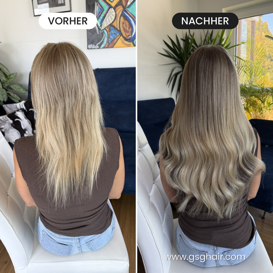 GSG Hair Vorher-Nachher – Haarverlängerung mit Seamless Double Weft und Lux Strands
